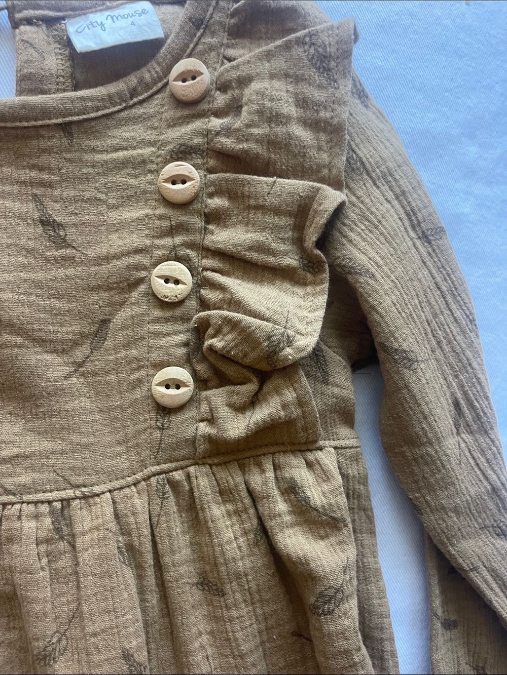 CITY MOUSE Girls Size 4 Long-Sleeve Ruffle Dress in Mustard - Kids - Picture 8 of 12